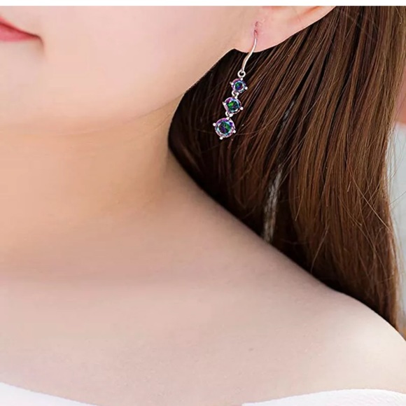 Gorgeous 925 Silver Drop Earrings Mystic Topaz - Picture 4 of 5